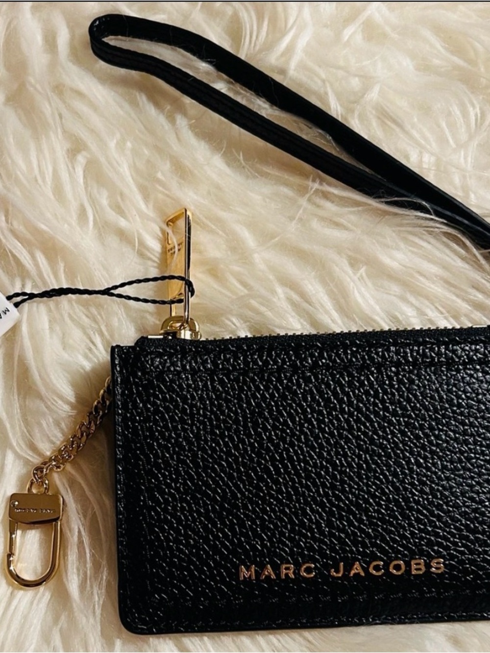Marc Jacobs Black Leather Wristlet Card Holder with Gold Hardware *nwt